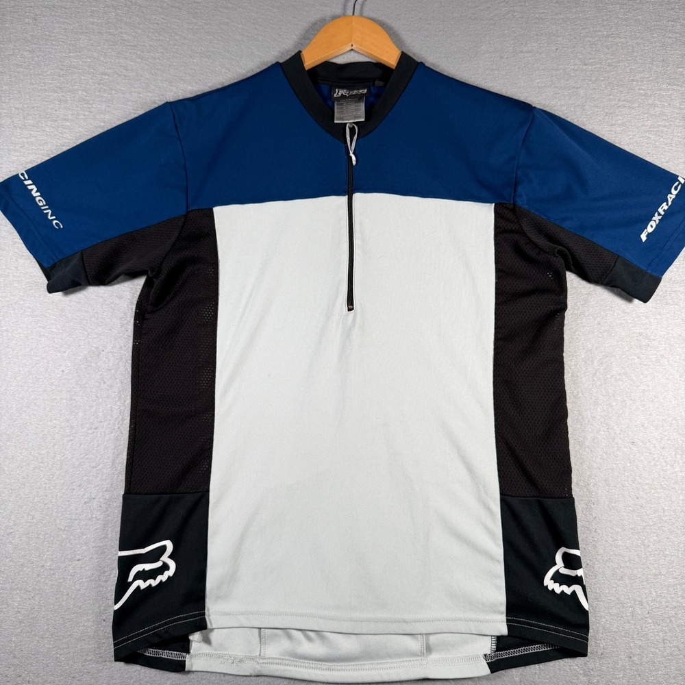 Vintage Fox‎ Racing Mens Blue Grey Colorblock Quarter Zip Cycling Jersey Size M